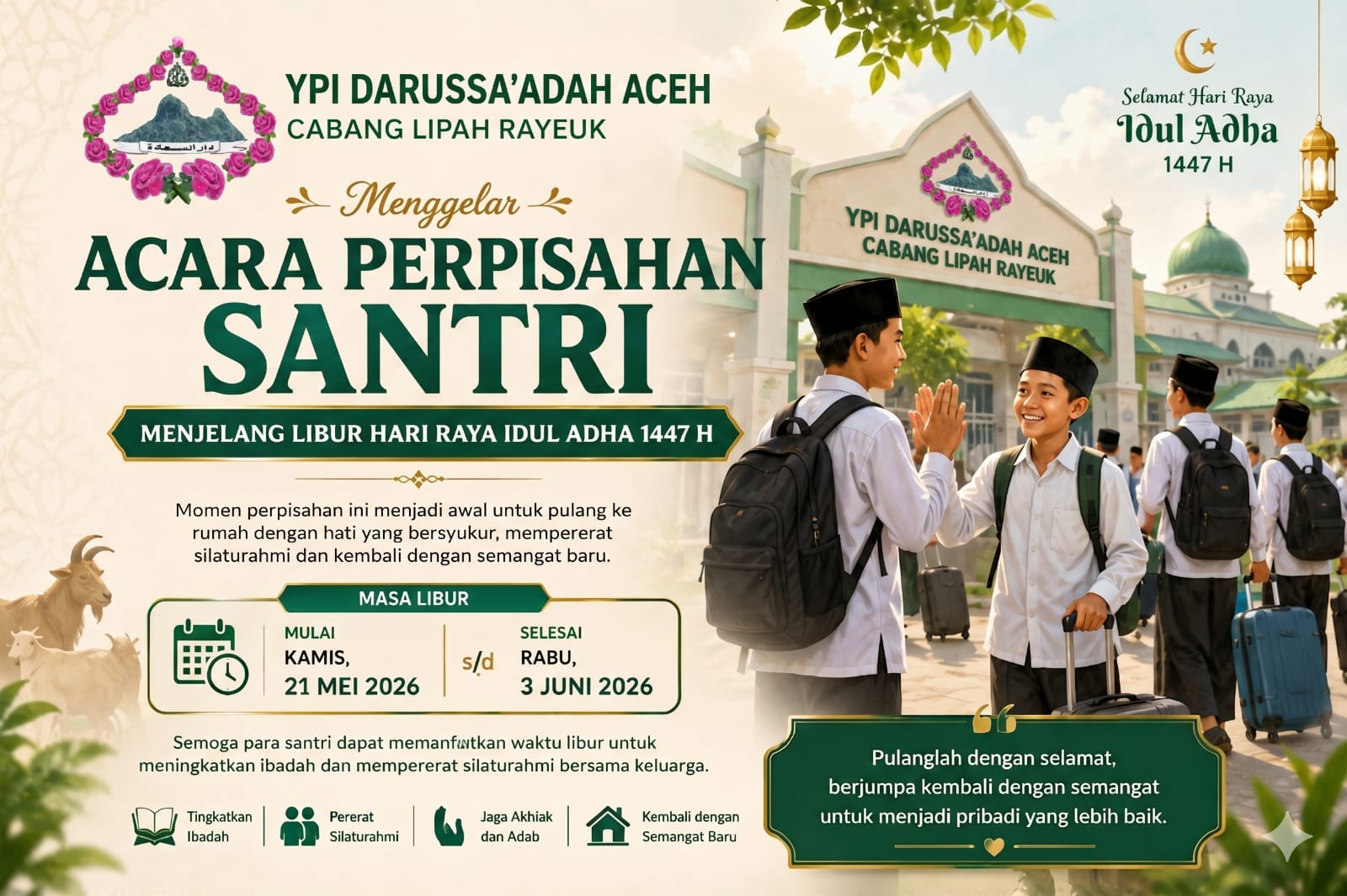 Perpisahan Santri YPI Darussa’adah Aceh Cabang Lipah Rayeuk Sambut Libur Idul Adha 1447 H